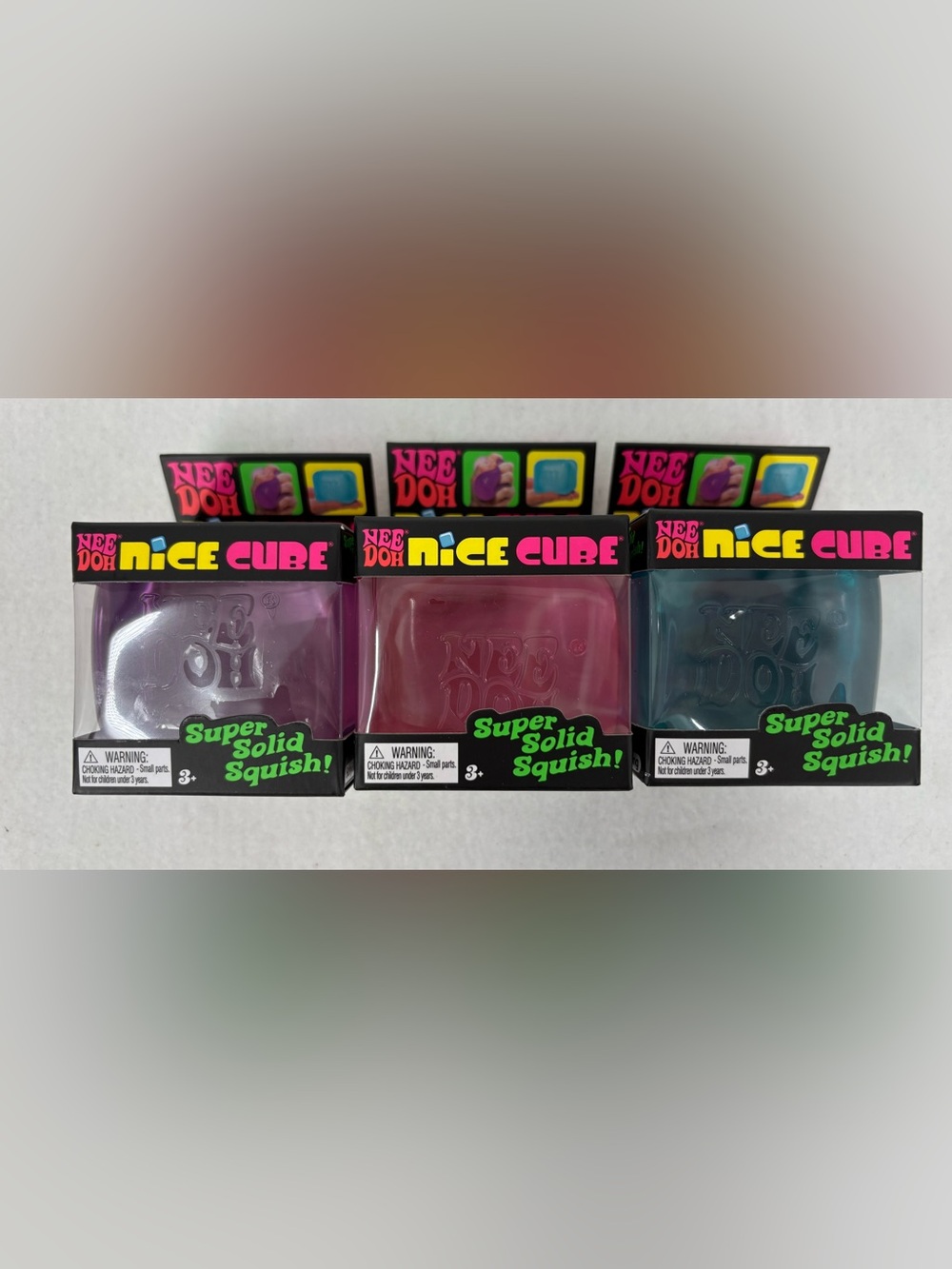 Authentic Nee Doh Nice Cube - Super Solid Squish! Lot of 3 Blue, Pink, Purple